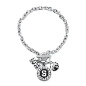 Silver Soccer - Sports Initial S Circle Charm Toggle Bracelet