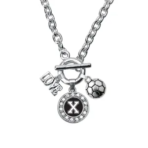 Silver Soccer - Sports Initial X Circle Charm Toggle Necklace