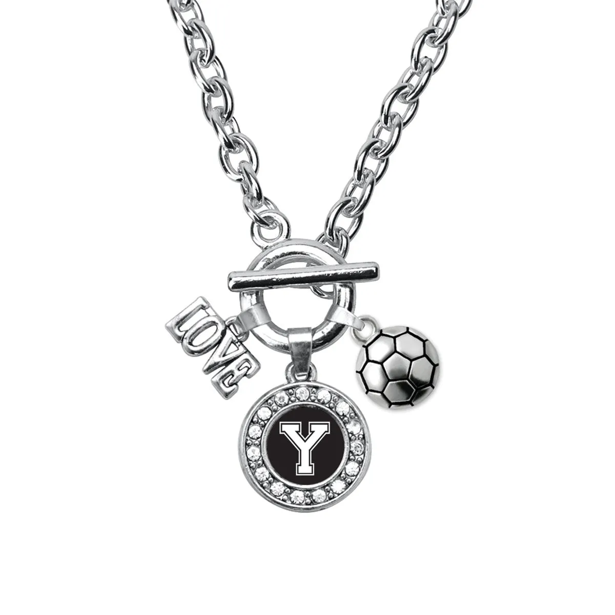 Silver Soccer - Sports Initial Y Circle Charm Toggle Necklace