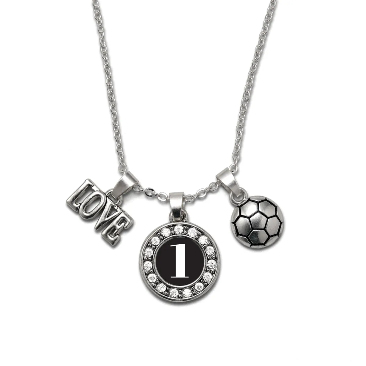 Silver Soccer - Sports Number 1 Circle Charm Classic Necklace