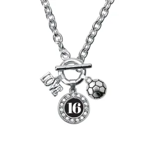 Silver Soccer - Sports Number 16 Circle Charm Toggle Necklace