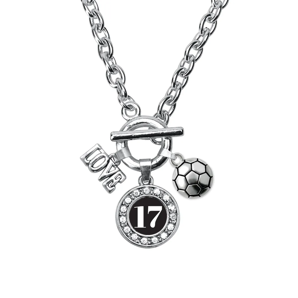 Silver Soccer - Sports Number 17 Circle Charm Toggle Necklace