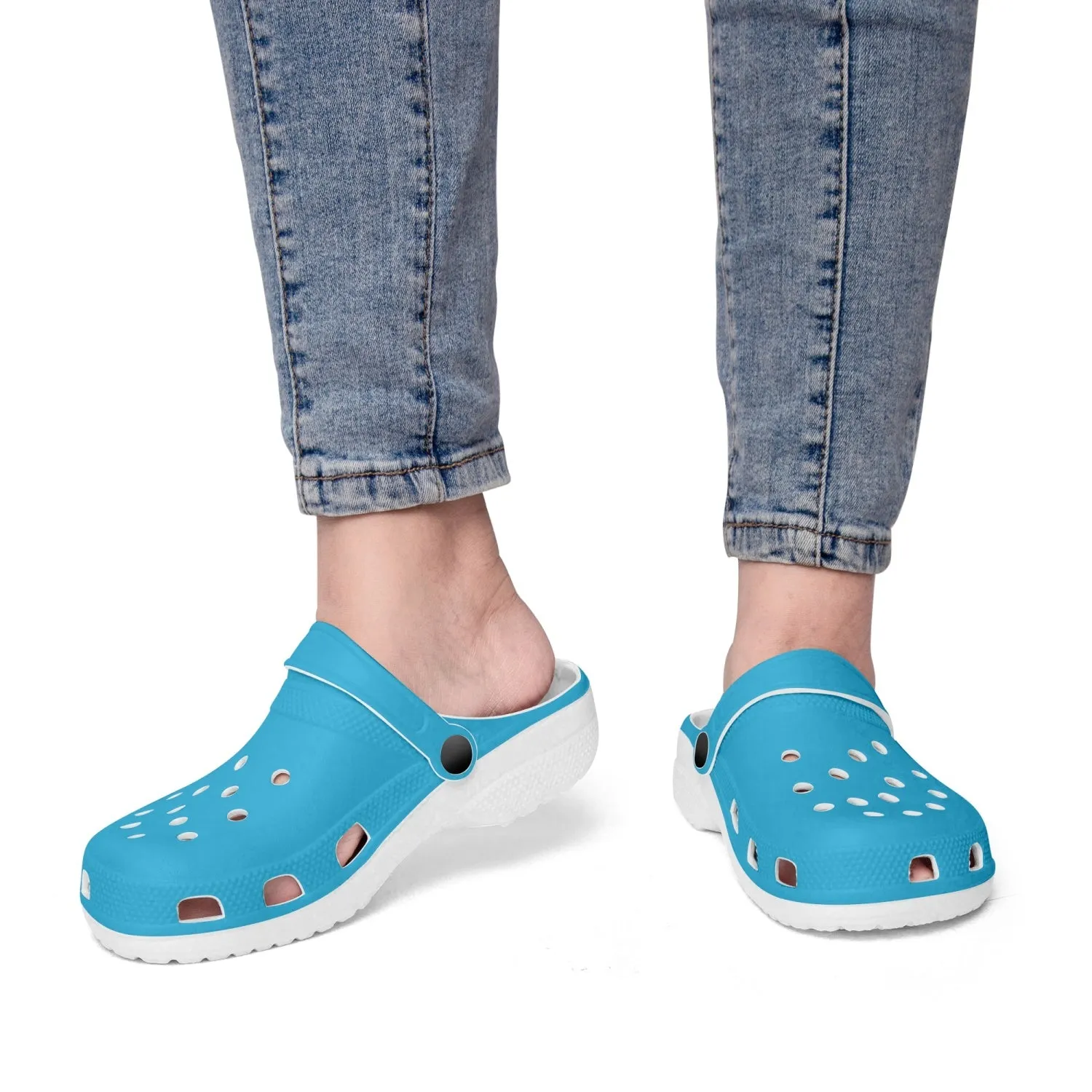 Sky Blue Color Unisex Clogs, Best Solid Blue Color Unisex Classic Lightweight Best Sandals For Men or Women