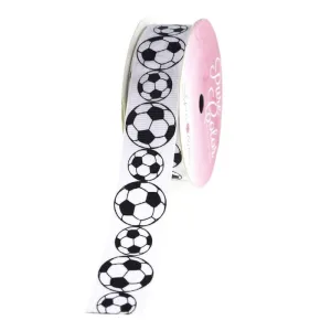 Soccer Ball White Sports Grosgrain Ribbon, 7/8-inch, 5-yard