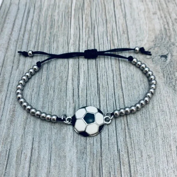 Soccer Beaded Charm Adjustable Bracelet - Pick Charm