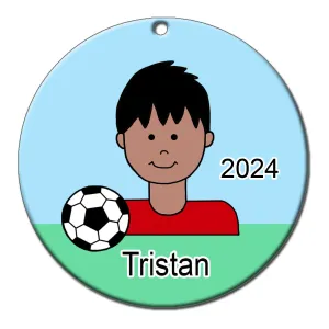 Soccer Kid Personalized Christmas Ornament - Boy