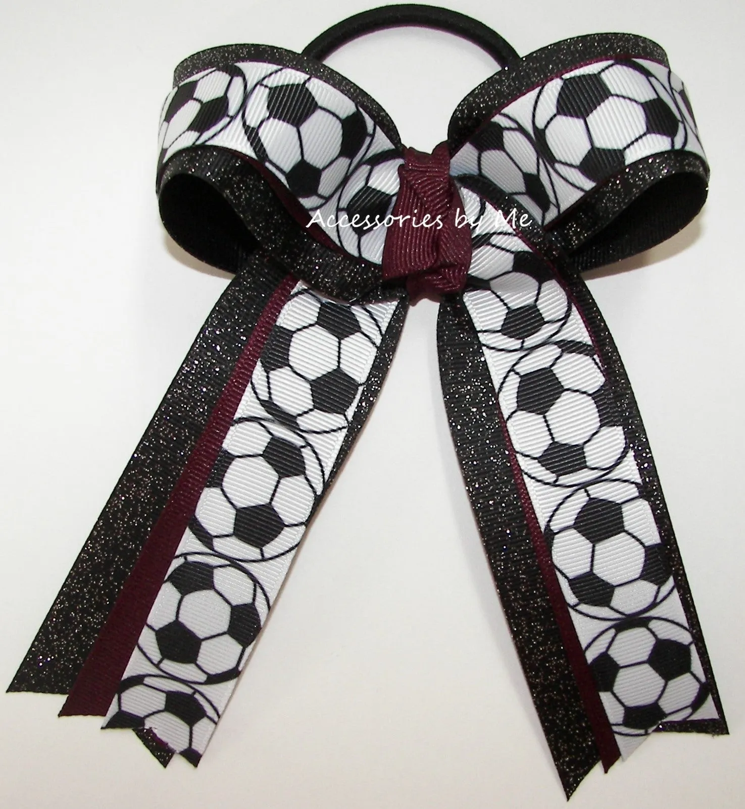 Soccer Neon Lime Black Glitter Ponytail Bow