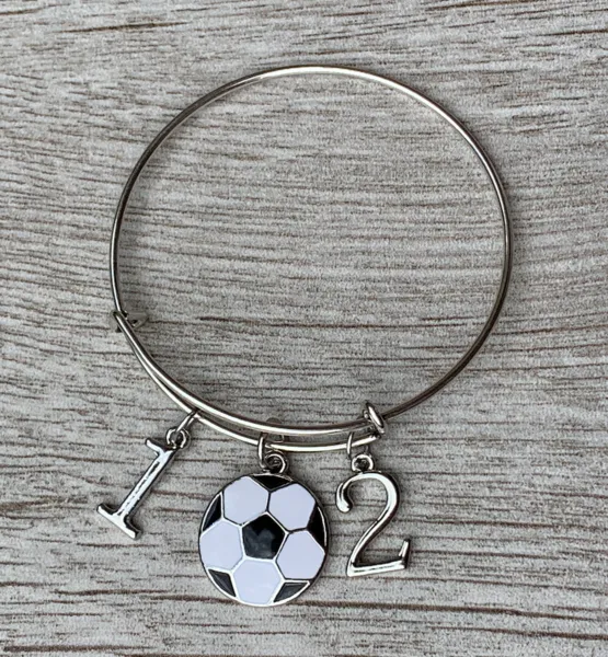 Soccer Number Charm Bangle Bracelet