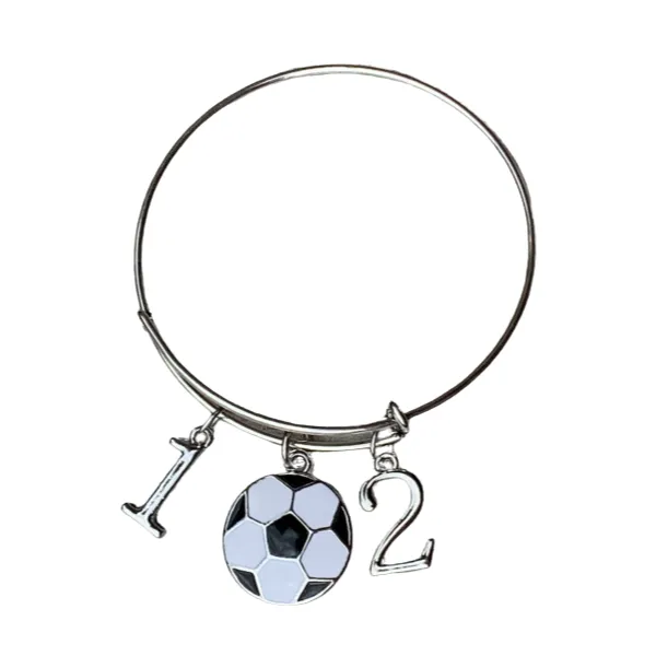 Soccer Number Charm Bangle Bracelet