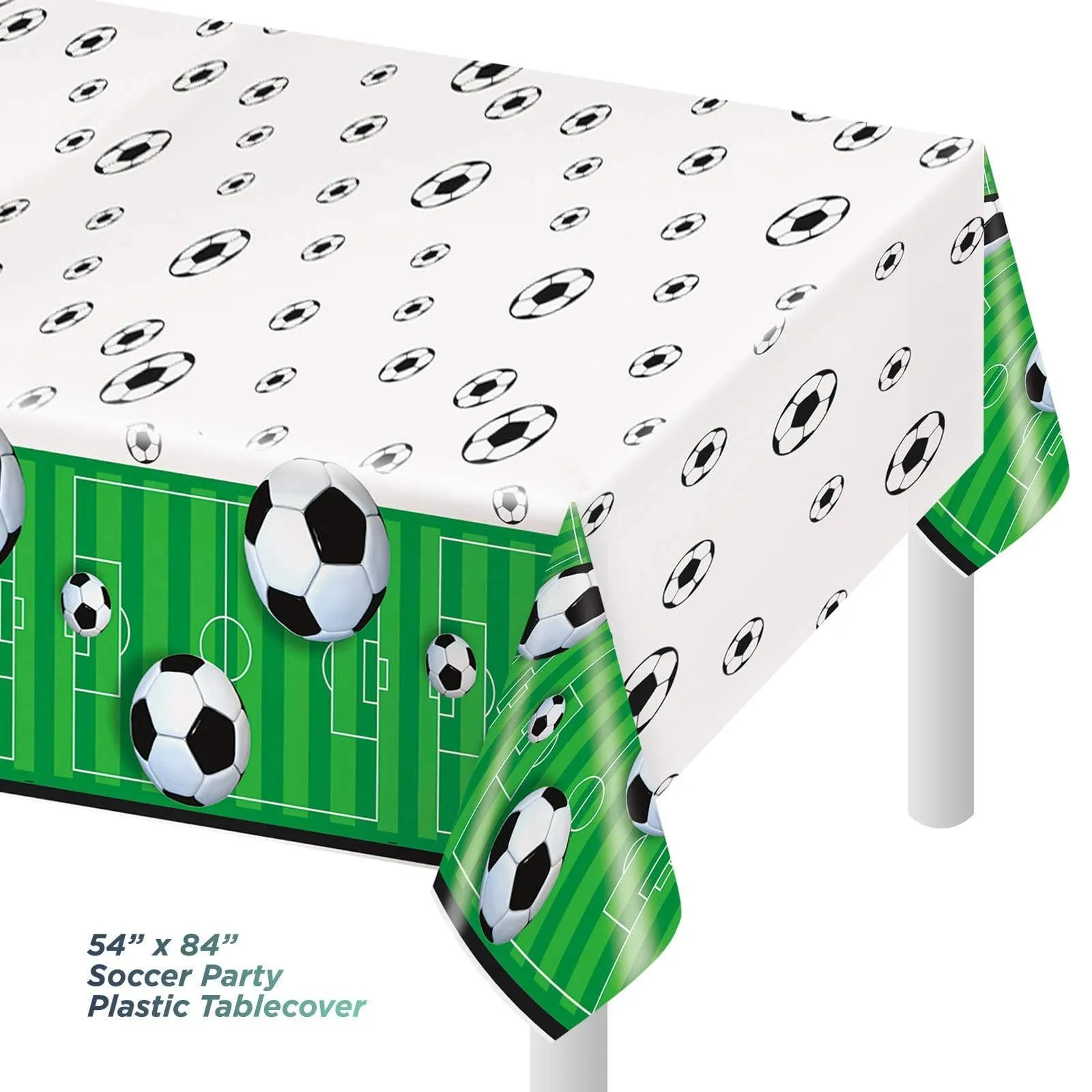 Soccer Party Pack - 3D Soccer Ball Paper Dessert Plates, Napkins, Cups, Table Cover, and Balloons Set (Serves 16)