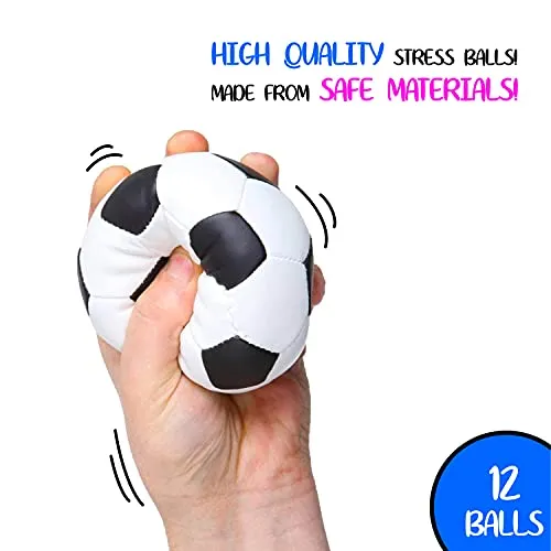 Soccer Sports Stress Balls Bulk Pack of 12 Relaxable 2" Stress Relief Soccer Squeeze