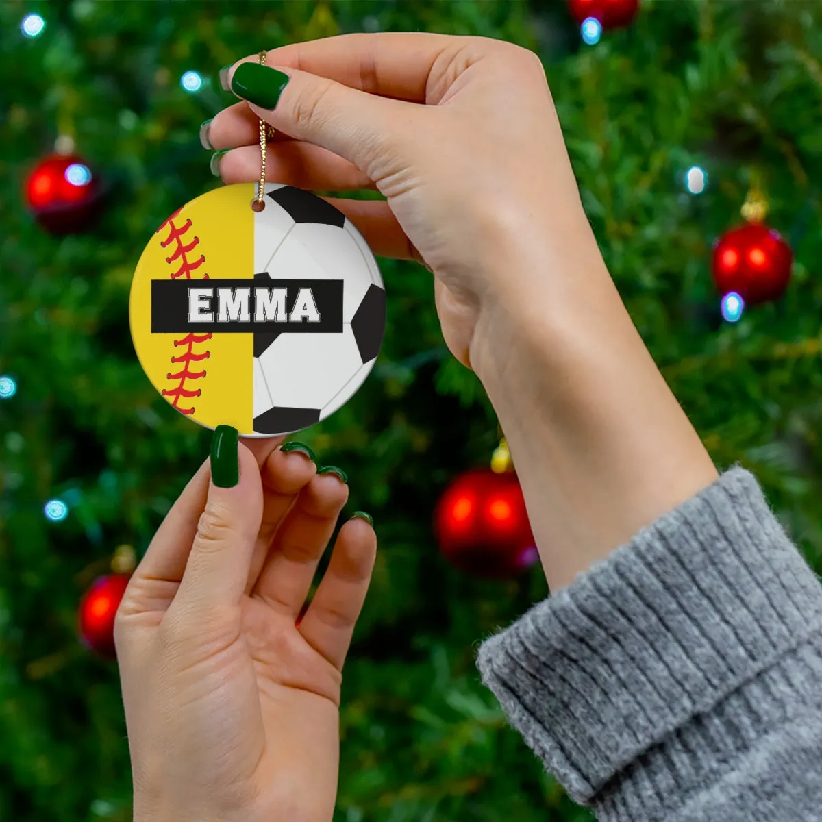 Softball Soccer Christmas Ornament - 2 Sport Athlete