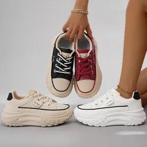 Stylish Women's Solid Color Lace Up Sneakers - Soft, Breathable, and Comfortable Platform Walking Shoes with Low-Top Design, Versatile Style, and Cushioned Insoles for Daily Wear