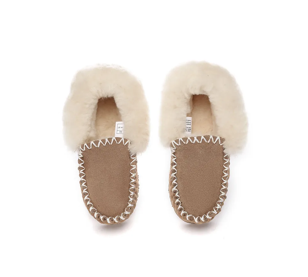 UGG Kids Loafers Sheepskin Wool Ankle Slippers Popo Moccasin