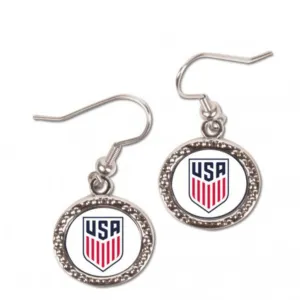 United States National USA Soccer Team White Red Blue Dangling Earrings