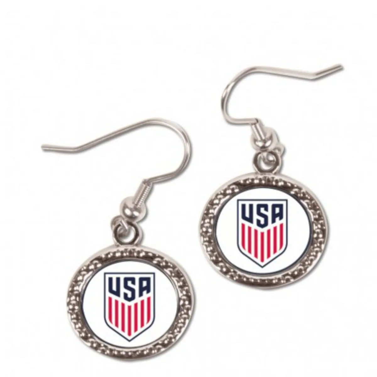 United States National USA Soccer Team White Red Blue Dangling Earrings