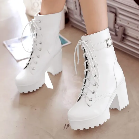 Uniwim Black White Lace up Boots SE10308