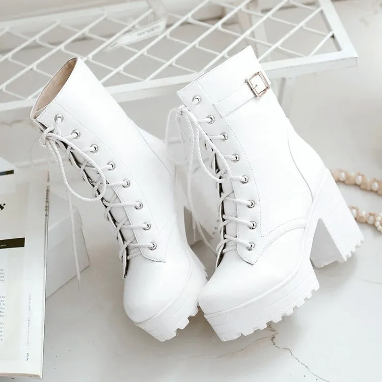 Uniwim Black White Lace up Boots SE10308