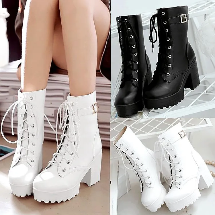 Uniwim Black White Lace up Boots SE10308