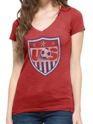 USA United States Soccer Team 47 Brand Women Red V-Neck Scrum T-Shirt