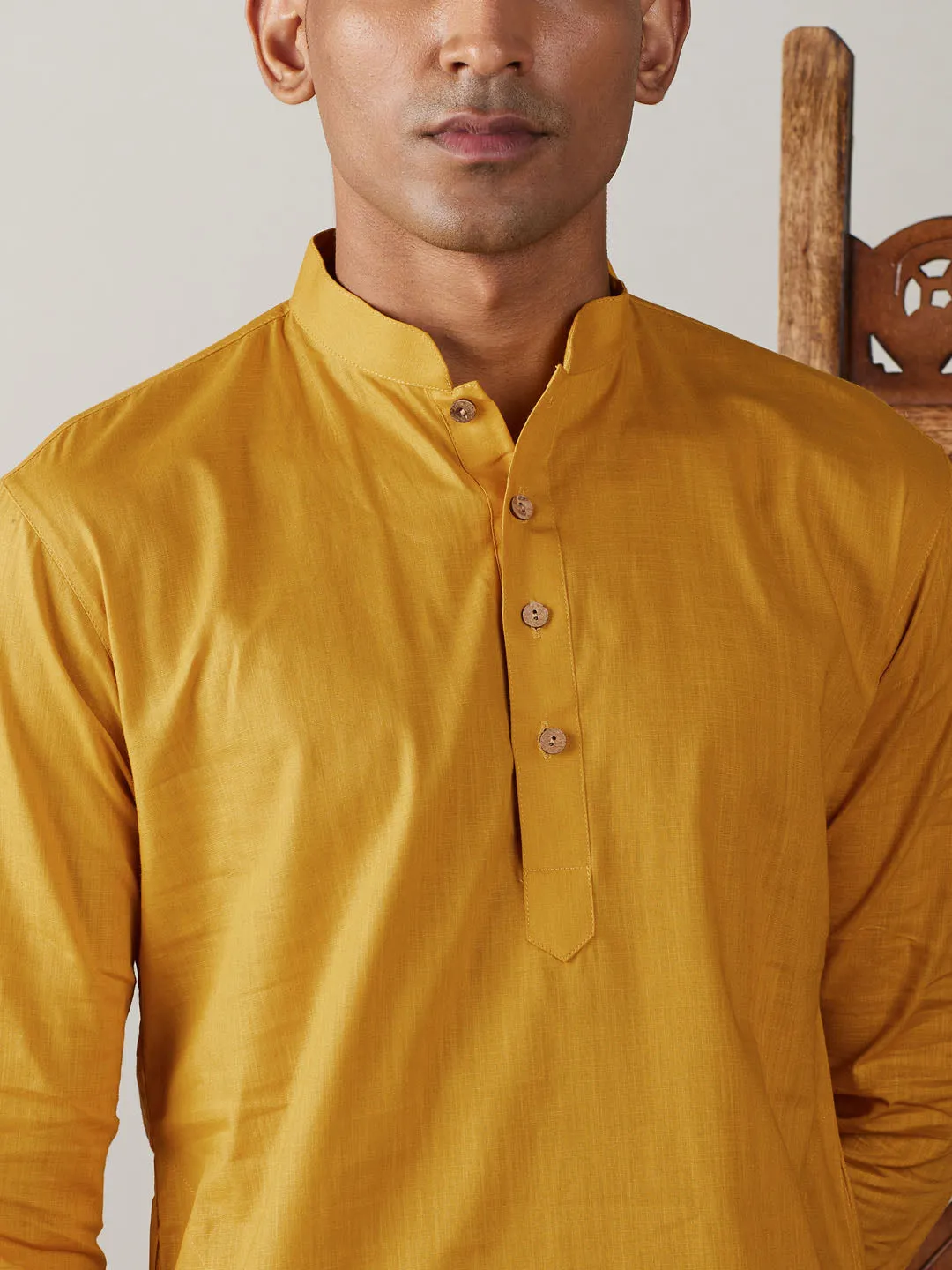 Vastramay Mustard Cotton Kurta With White Pant