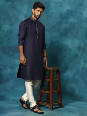 VASTRAMAY Navy Blue Cotton Kurta Pyjama Set