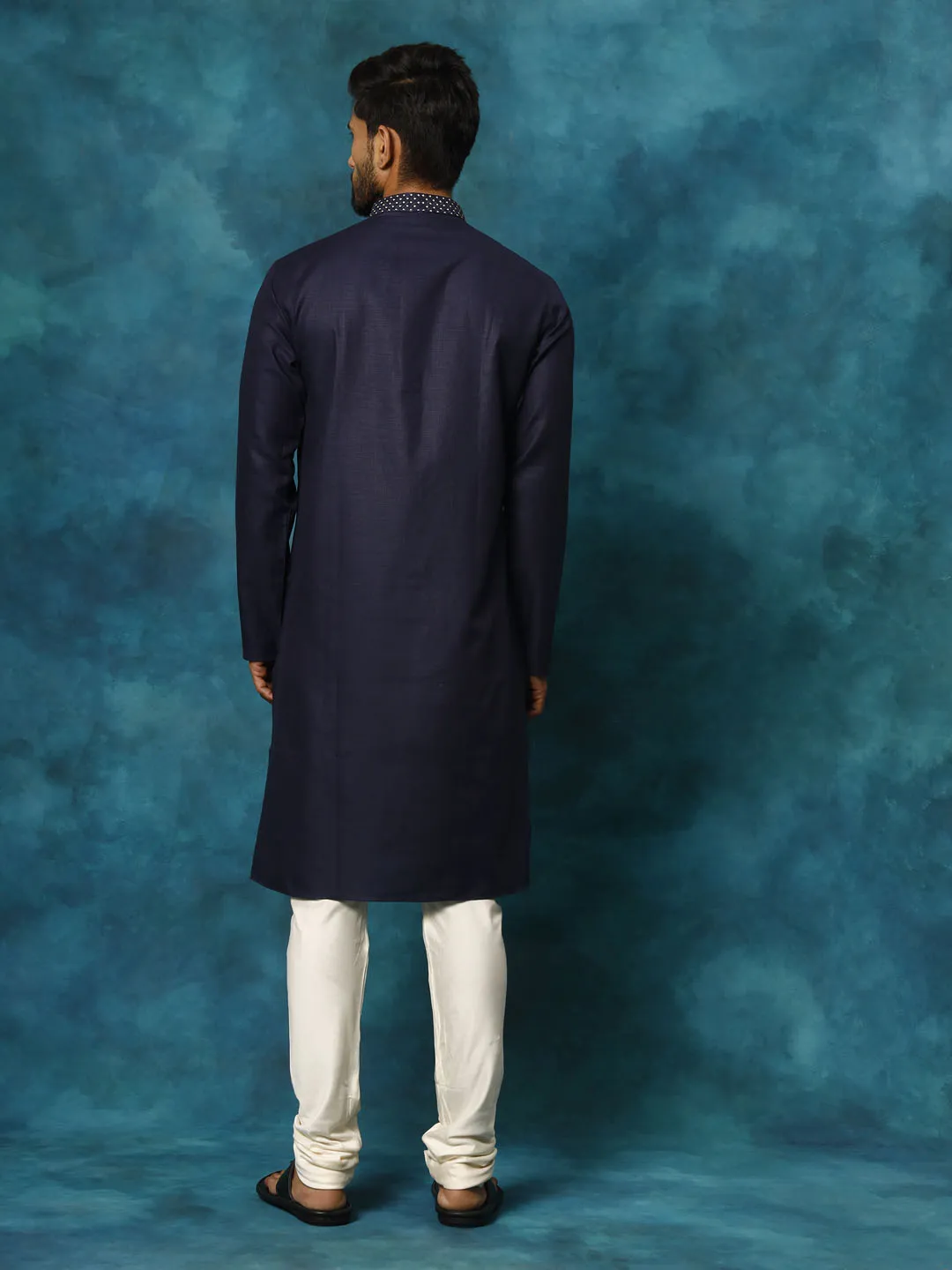 VASTRAMAY Navy Blue Cotton Kurta Pyjama Set