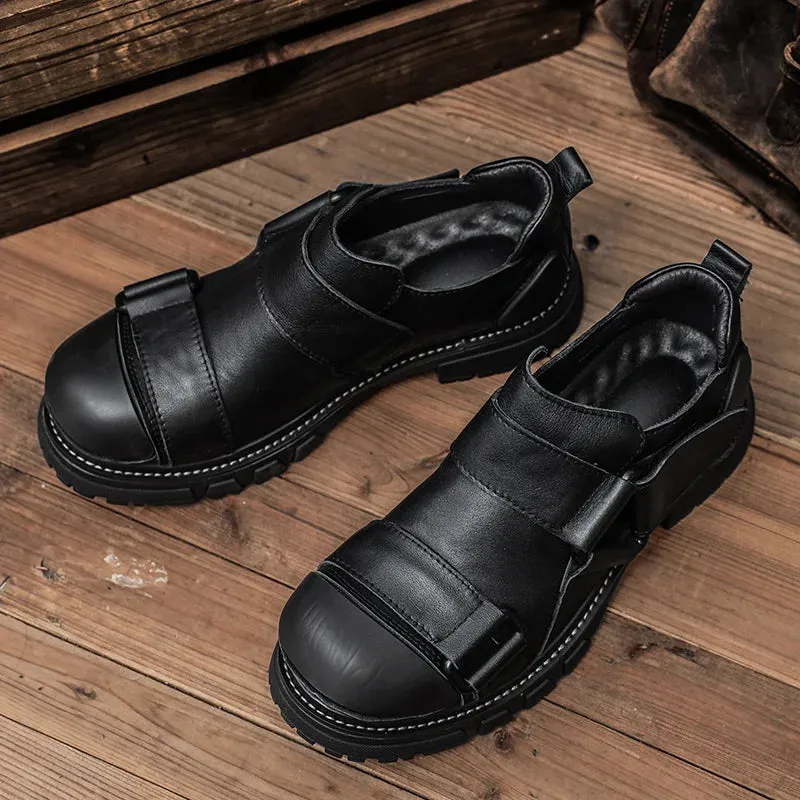 Velcro Solid Genuine Leather Shoes