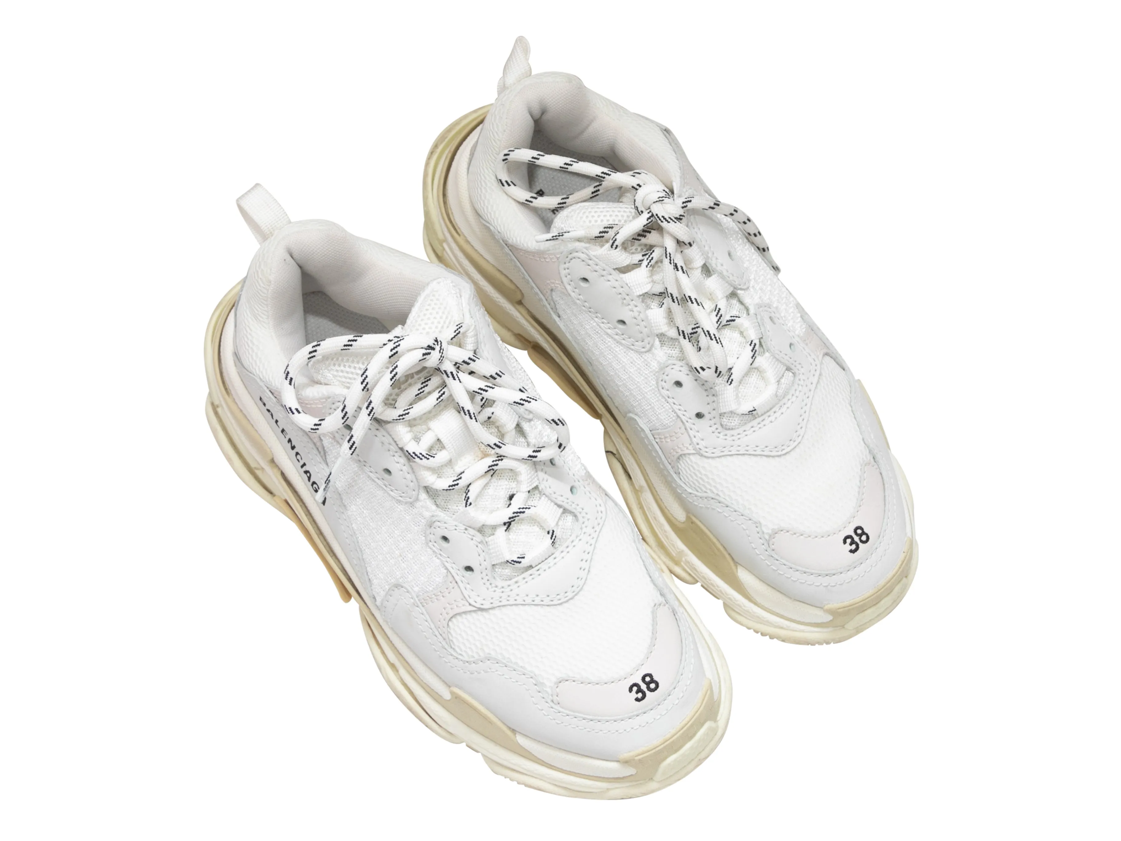 White Balenciaga Triple S Chunky Platform Sneakers Size 38