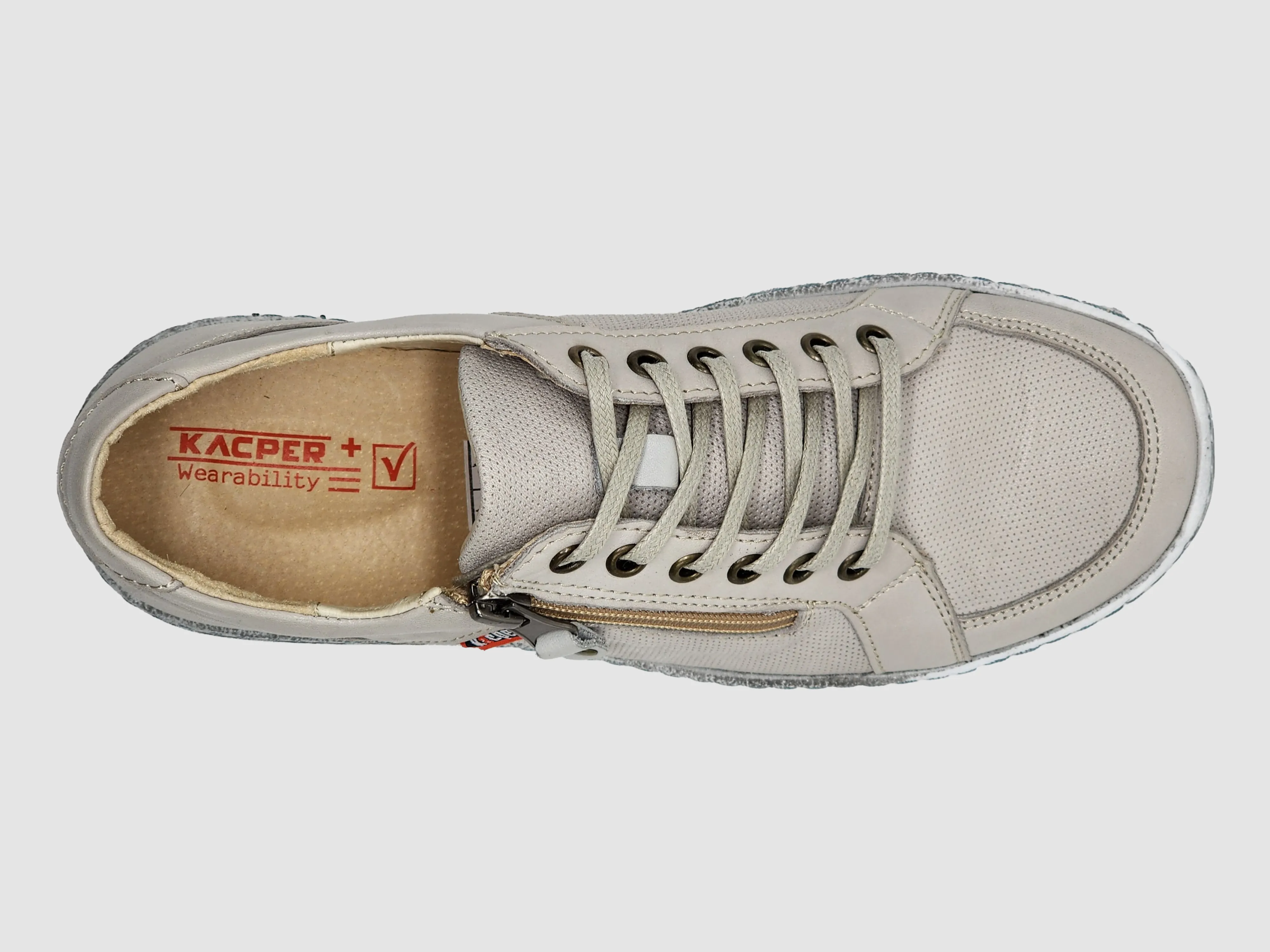 Women's Everyday Zip-Up Leather Shoes - Beige