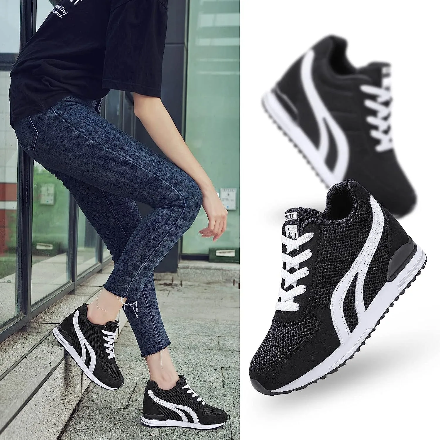 Women'S Platform Sneakers Wedges High Top Lace up Shoes Increase Fashion Sneakers for Womens Girls