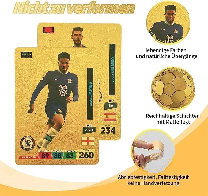 World Cup Football Soccer Star 55 PCS Gold Foil Card Assorted Cards TCG Deck Box - V Series Cards Vmax GX Rare Golden Cards and Common-Rare Mystery Card Soccer Trading Card No Repetition (55 PCS Gold)