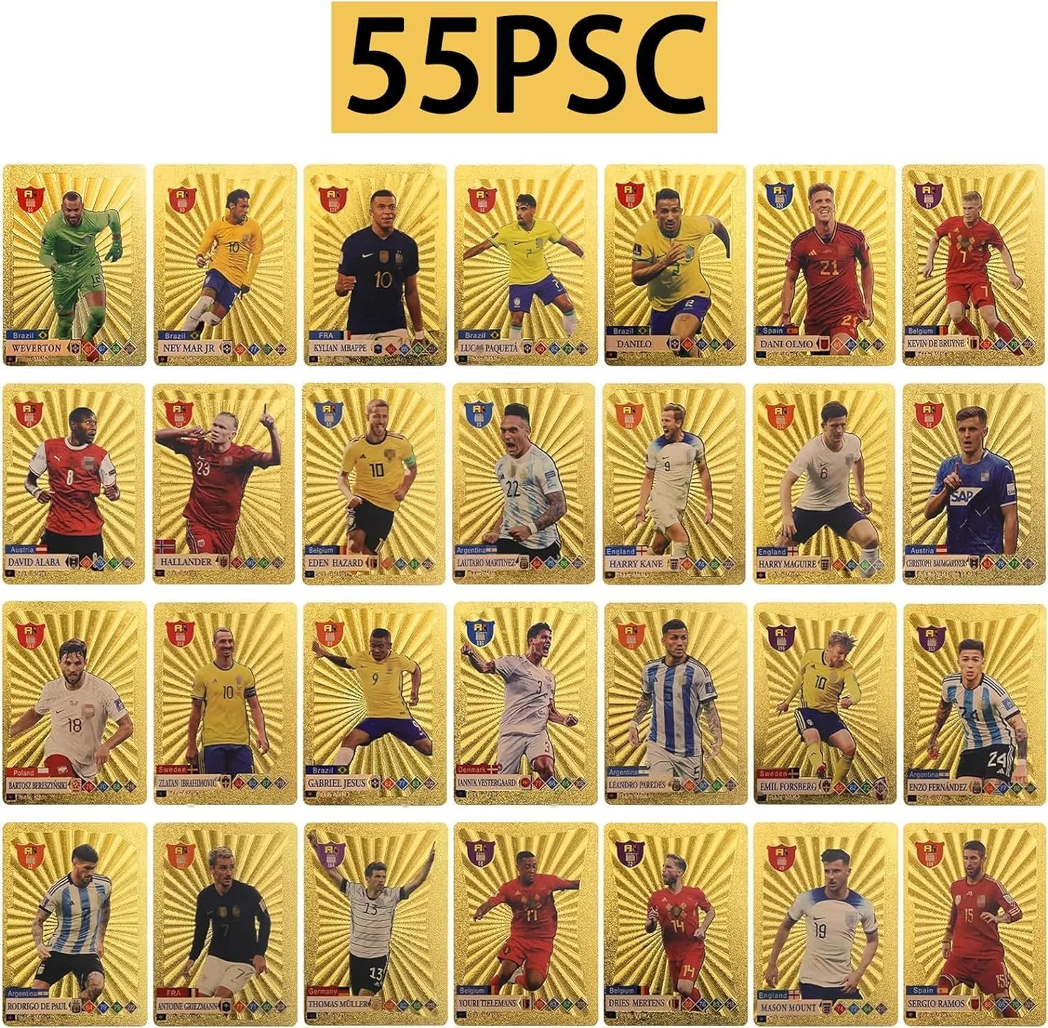 World Cup Football Soccer Star 55 PCS Gold Foil Card Assorted Cards TCG Deck Box - V Series Cards Vmax GX Rare Golden Cards and Common-Rare Mystery Card Soccer Trading Card No Repetition (55 PCS Gold)