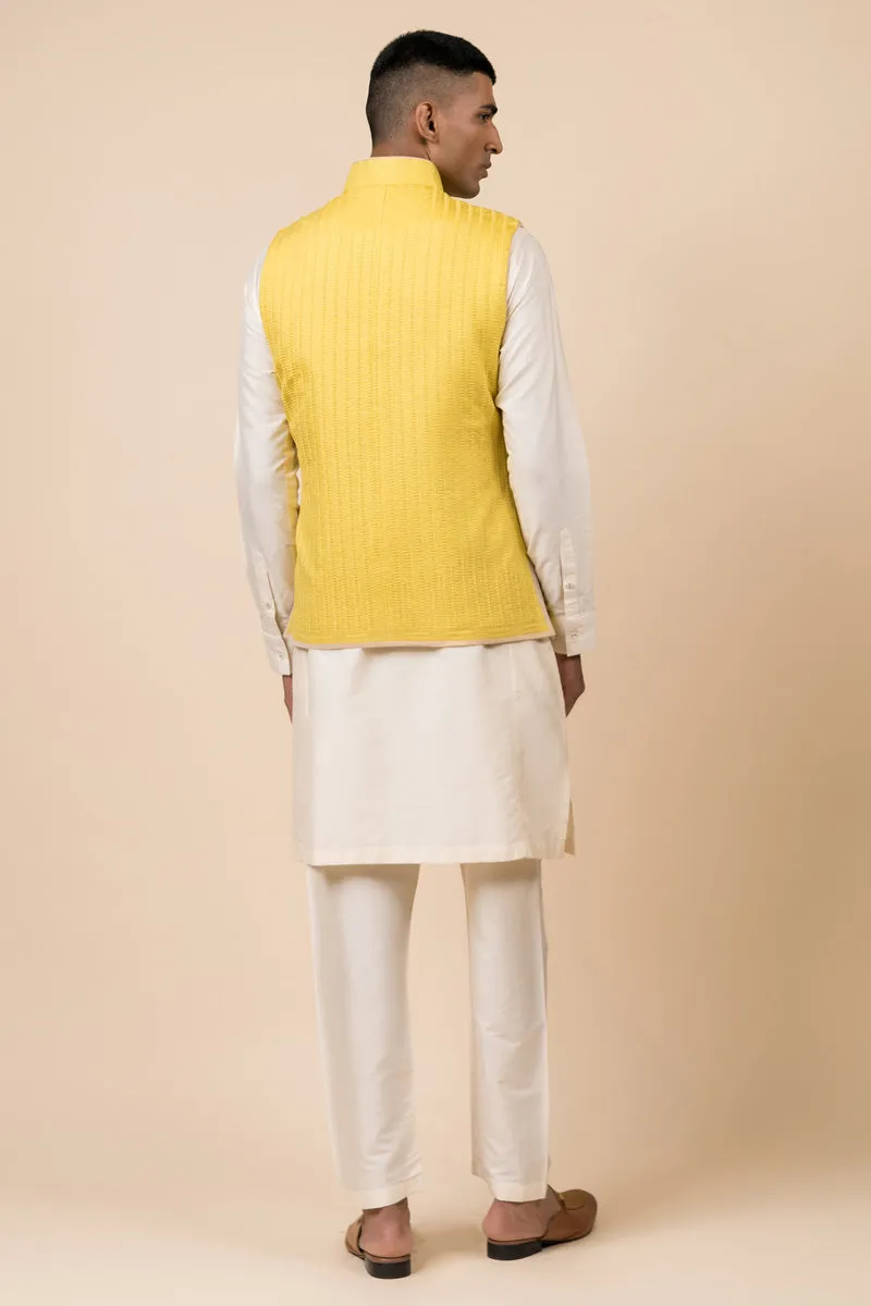 Yellow Schiffli Kurta Bundi Set