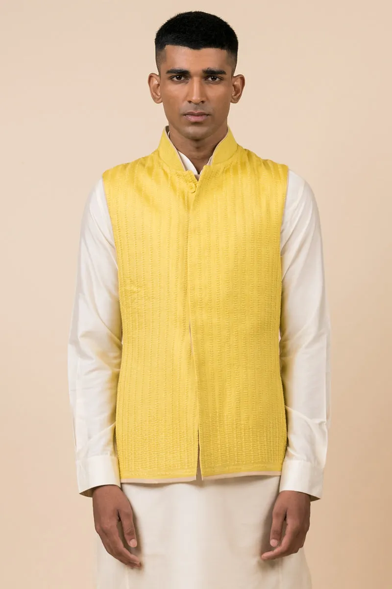 Yellow Schiffli Kurta Bundi Set