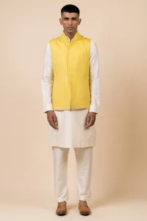 Yellow Schiffli Kurta Bundi Set