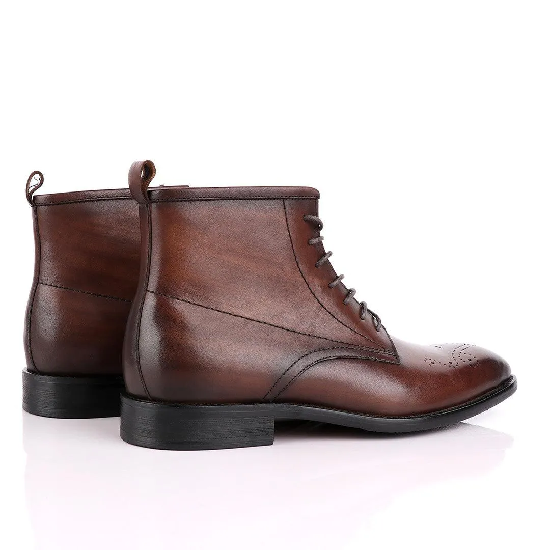 Zara High tops Brogues Lace-up Leather Chelsea Coffee Boot